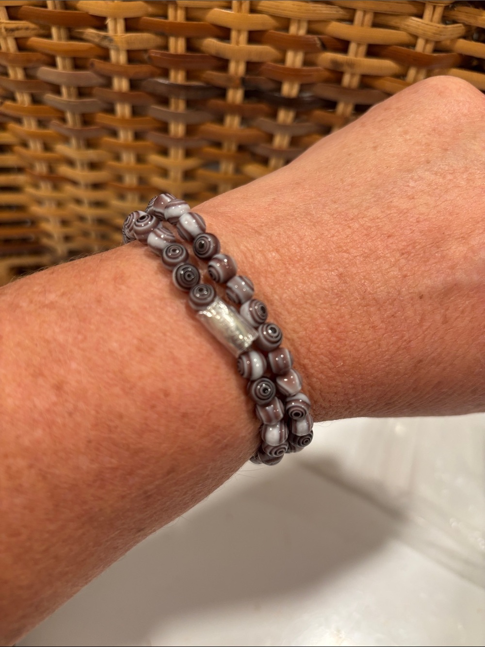 NOGU Sterling Silver Purple Eye Agate Double Bracelet NIB